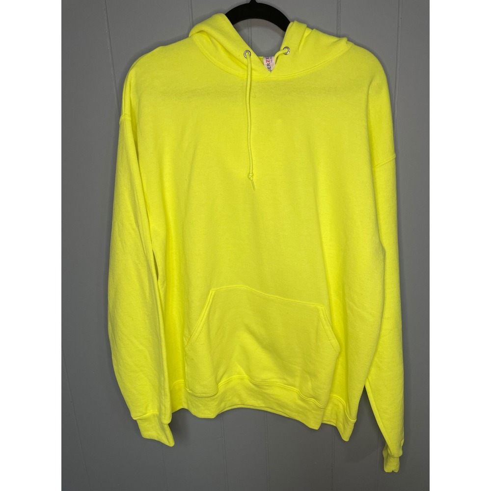 Jerzees Hoodie Mens Large Neon Yellow New Fleece Pullover NuBlend Sweatshirt - Picture 1 of 3